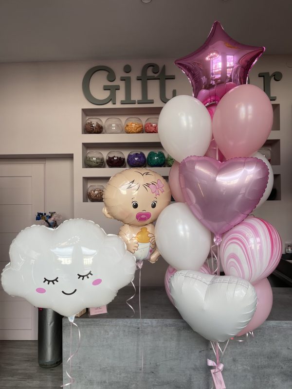 Foil balloon Cloud and bouquet of balloons in white and pink colors