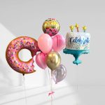 Foil balloon Donut and Cake with Happy Birthday inscription