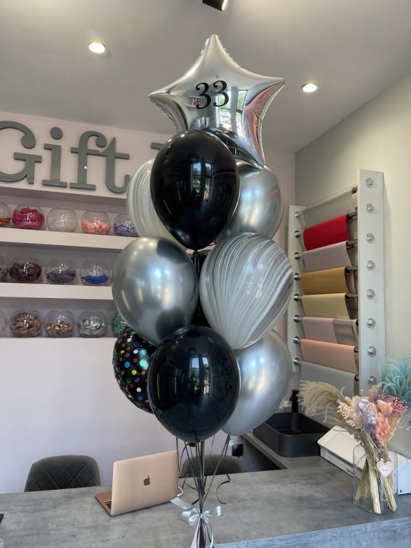 Set of balloons gray whistle, silver, marble and black