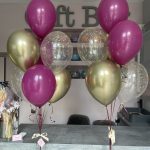 Balloons with confetti, gold and dark grape