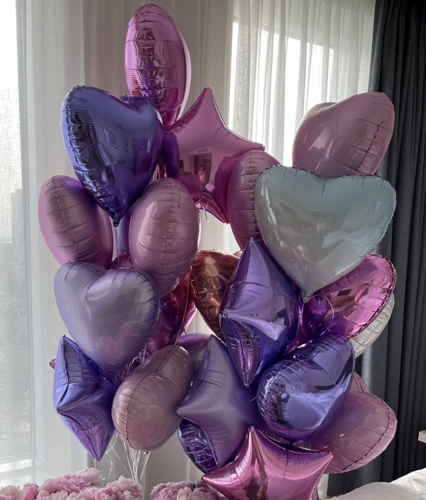 Set of foil balloons hearts and stars