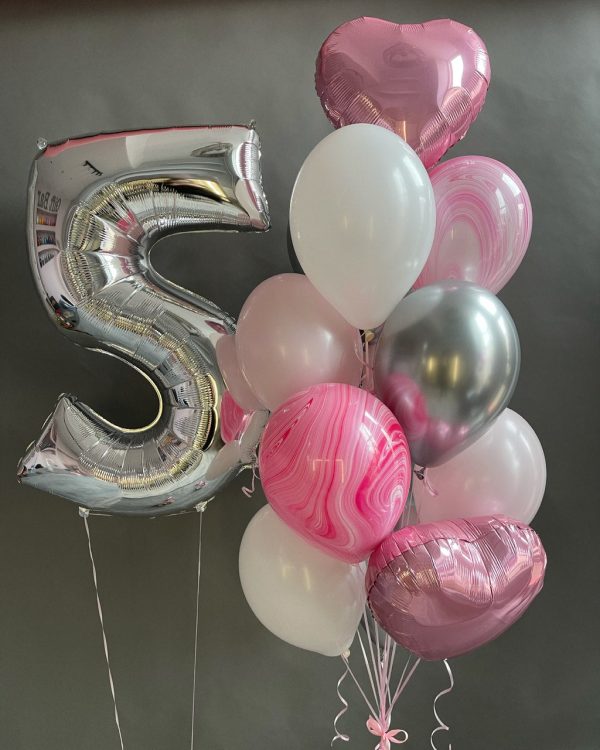 Helium digits and bouquet of balloons for her