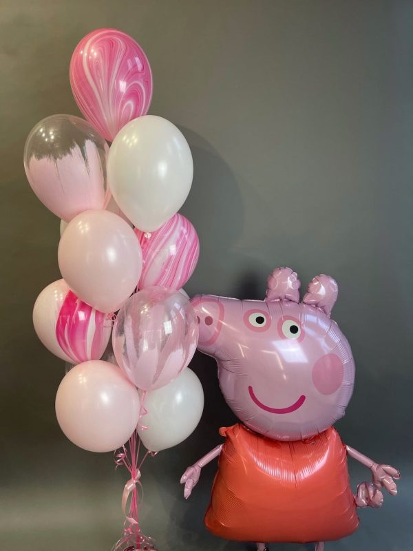 Bouquet of balloons in pink shades and Peppa Pig