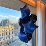 Bouquet of balloons in blue and black colors