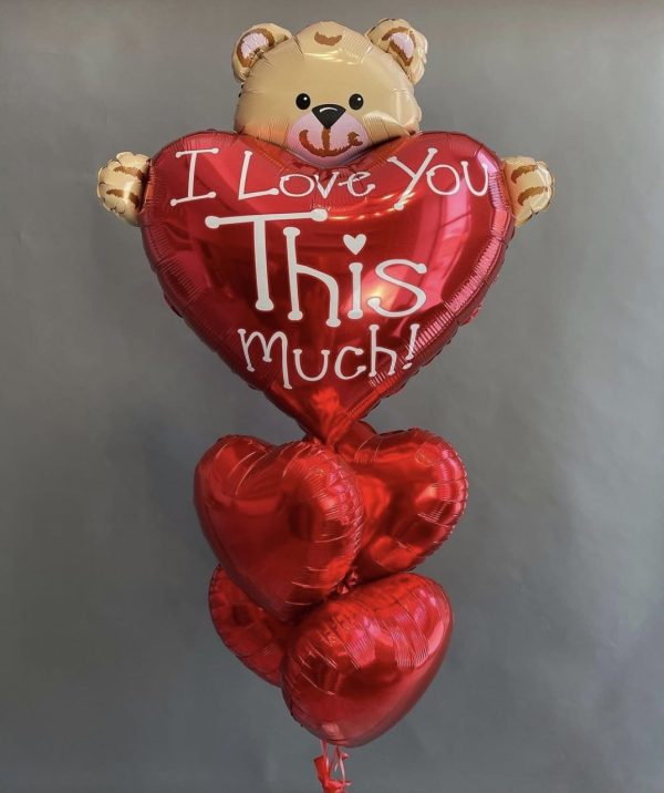 Heart balloons and foil Teddy Bear