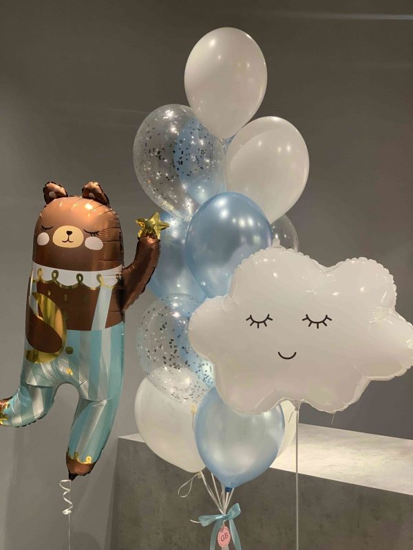 Set of latex balloons with cloud and teddy bear