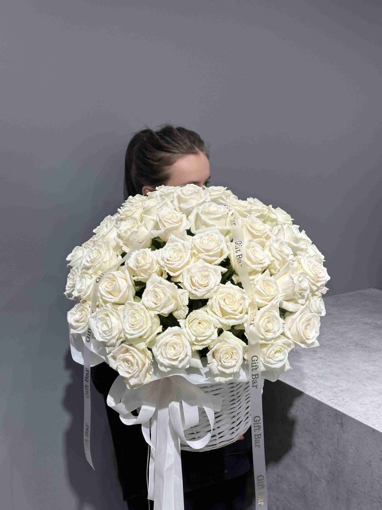 Basket of white roses