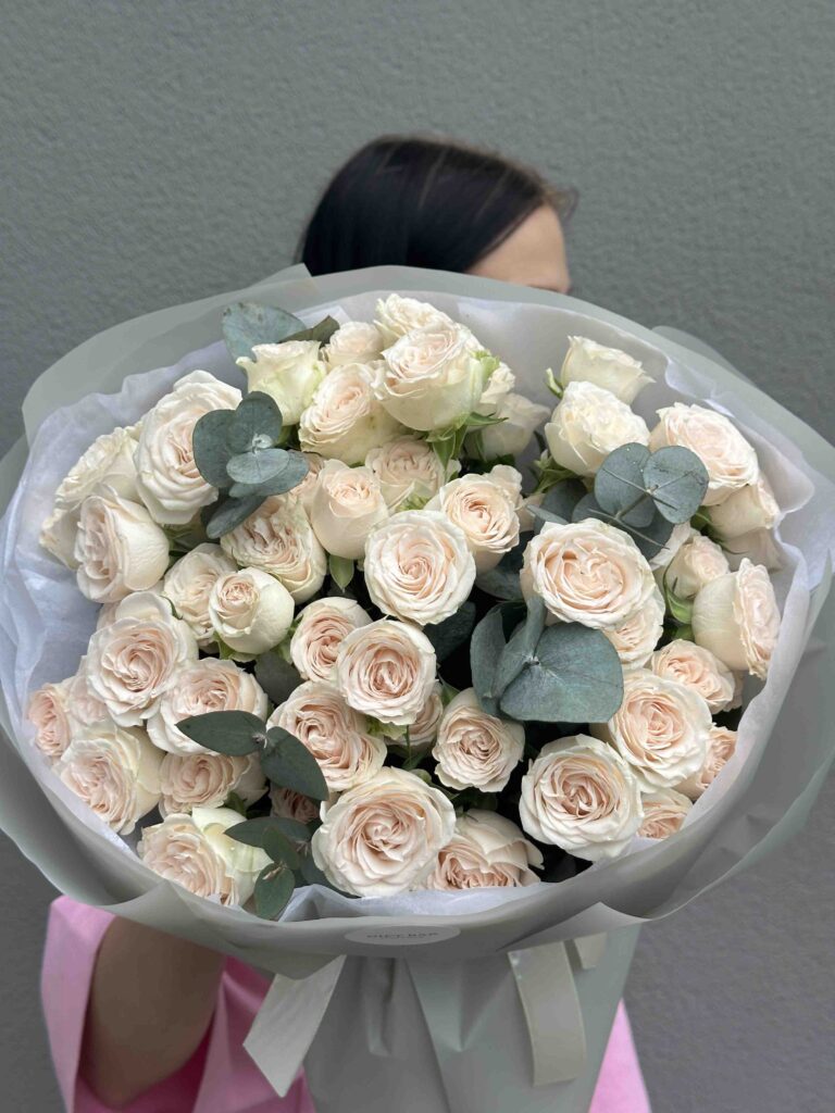 Bouquet of spray roses with eucalyptus