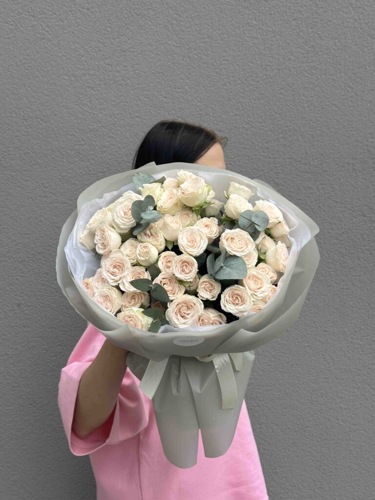 Bouquet of spray roses with eucalyptus