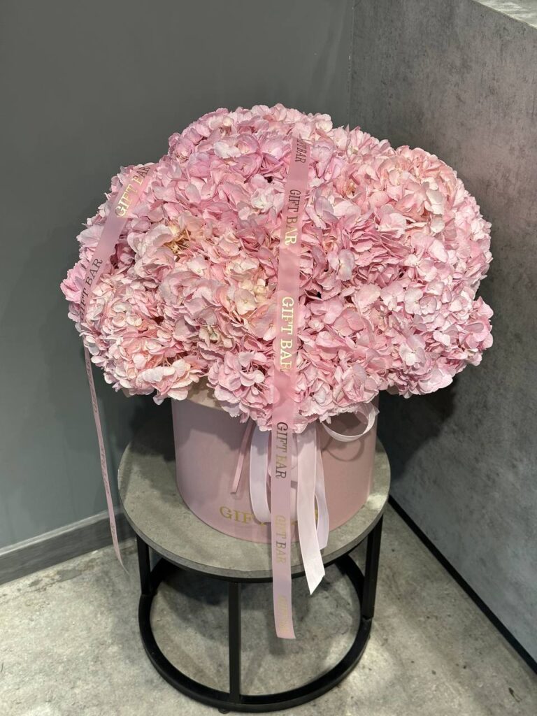 Розовые гортензии в коробке